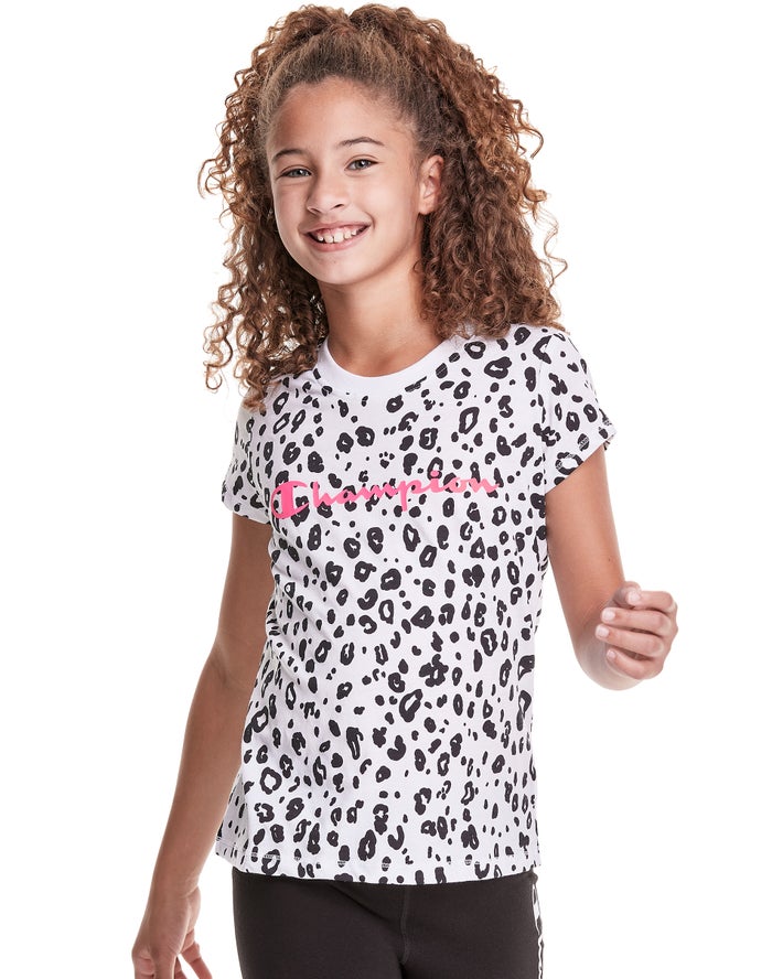 Champion T-Shirt Meisjes - Wit - Classic Graphic Leopard Print ( 163908-HWN )